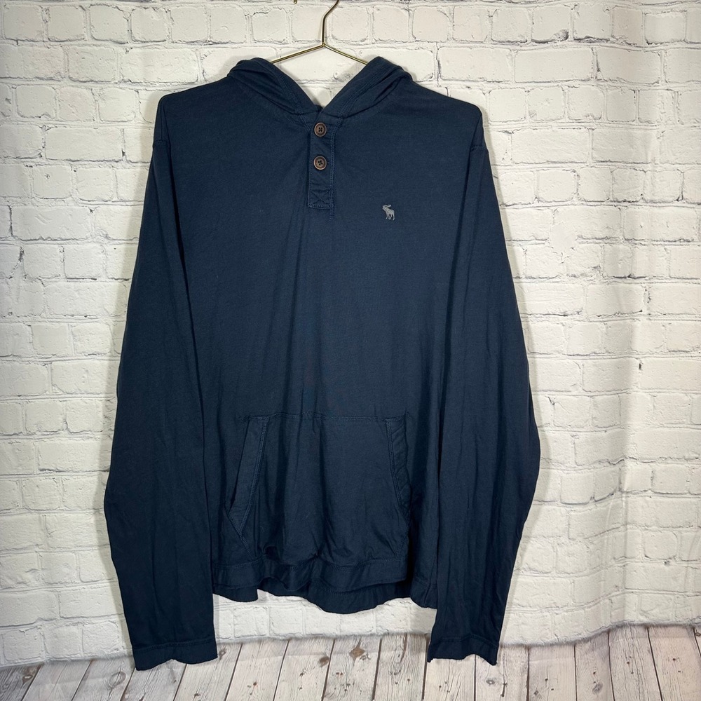 Abercrombie & Fitch Mens Muscle Fit Henley Hoodie Navy Blue XL Long Sleeve Top
